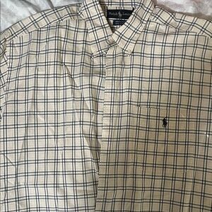 Ralph Lauren Men's Cream Checkered Shirt. Like new!